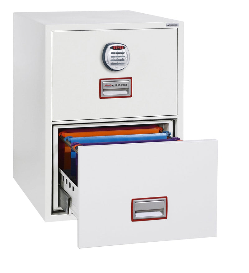 Phoenix Vertical Fire File 2 Drawer Filing Cabinet Elecronic Lock White FS2252E - GARDEN & PET SUPPLIES