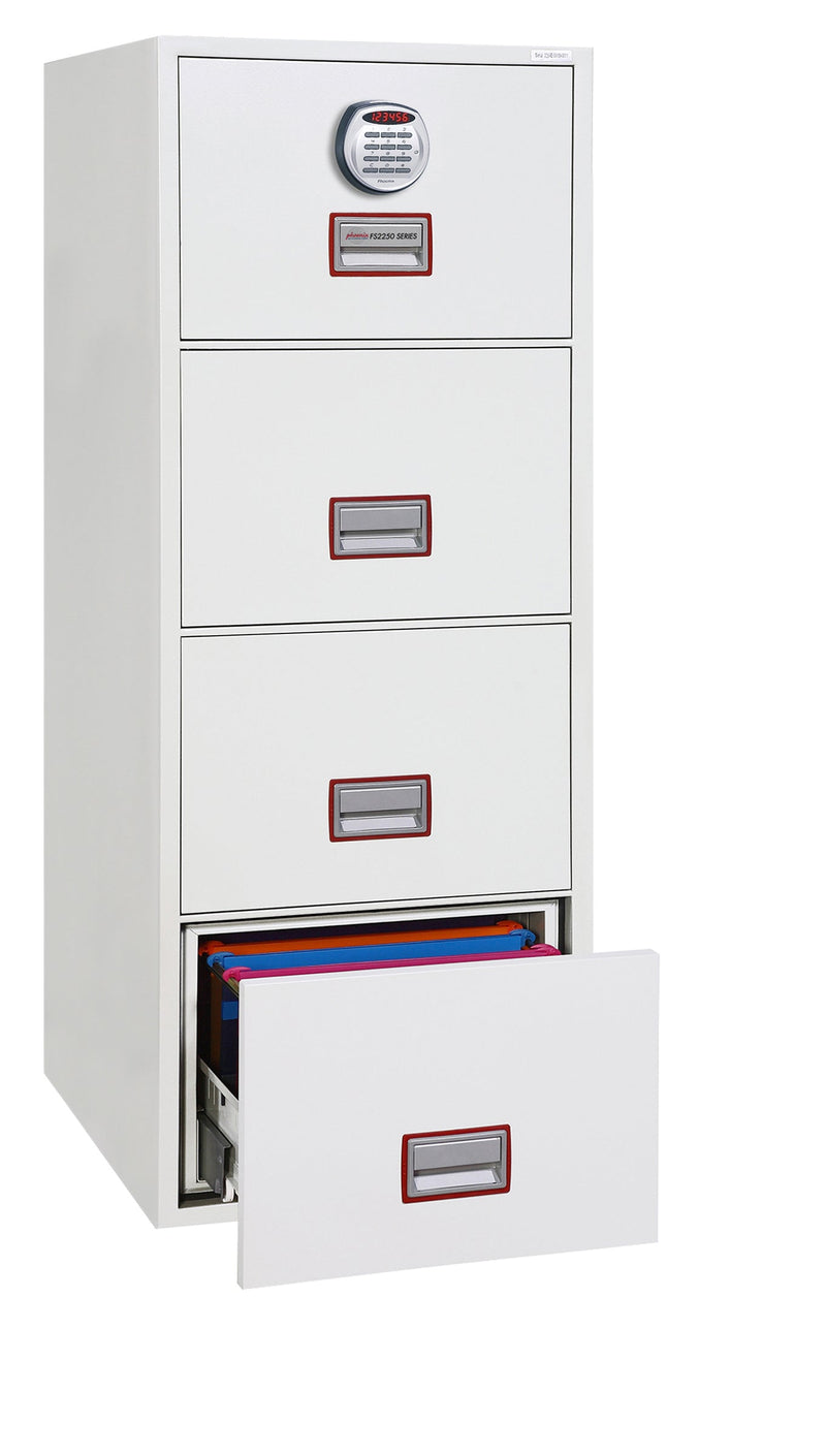 Phoenix Vertical Fire File 4 Drawer Filing Cabinet Electronic Lock White FS2254E - GARDEN & PET SUPPLIES