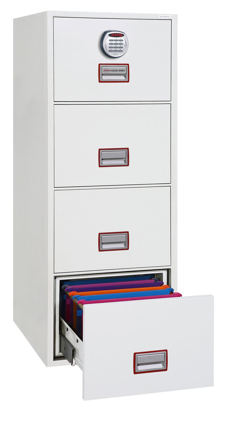 Phoenix Vertical Fire File 4 Drawer Filing Cabinet Electronic Lock White FS2254E - GARDEN & PET SUPPLIES