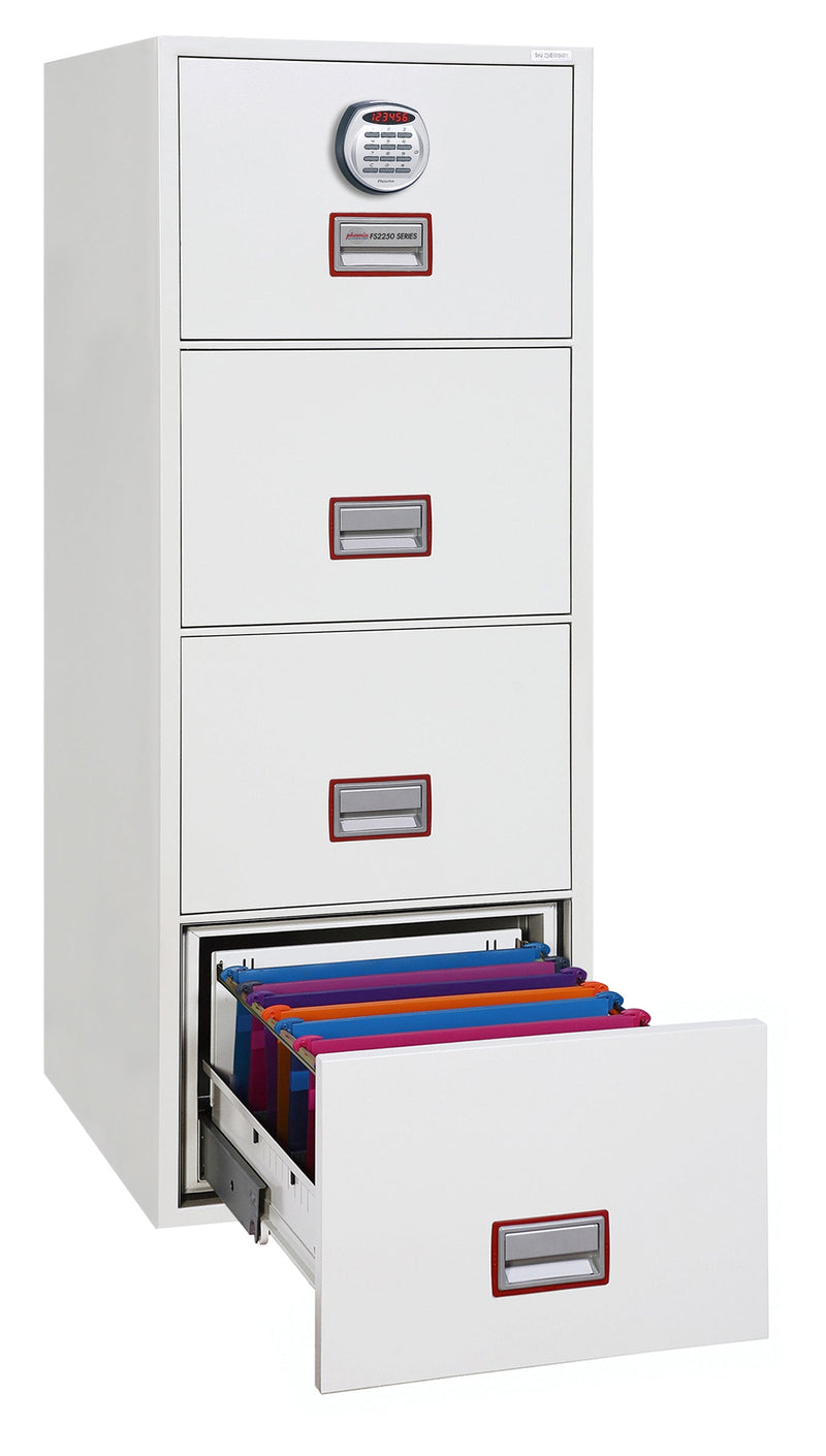 Phoenix Vertical Fire File 4 Drawer Filing Cabinet Electronic Lock White FS2254E - GARDEN & PET SUPPLIES