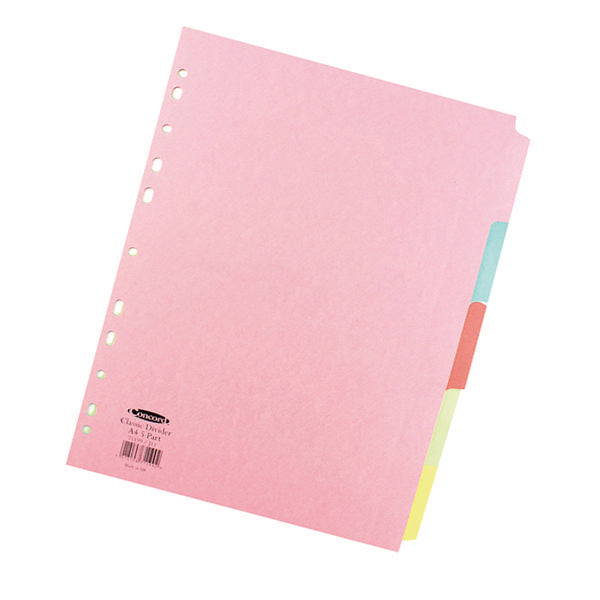 Concord Divider 5 Part A4 160gsm Board Pastel Assorted Colours - 71199/J11 - GARDEN & PET SUPPLIES