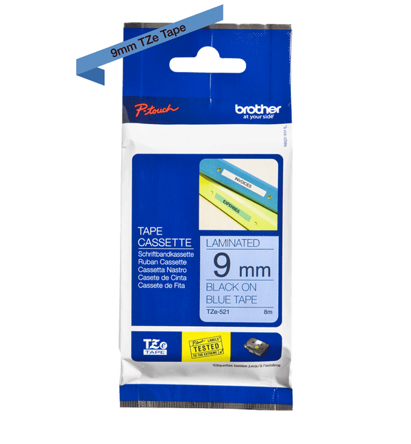 Brother Black On Blue Label Tape 9mm x 8m - TZE521 - GARDEN & PET SUPPLIES