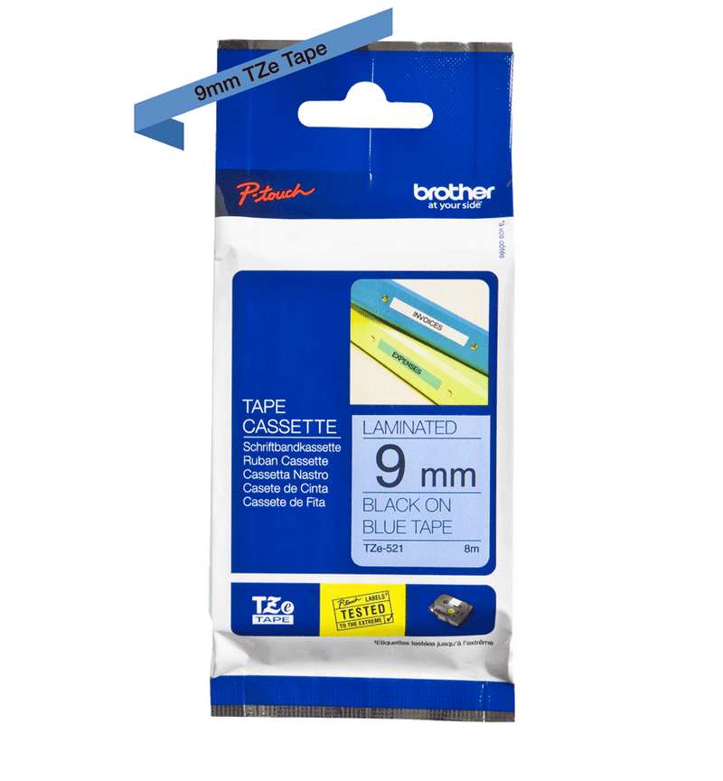 Brother Black On Blue Label Tape 9mm x 8m - TZE521 - GARDEN & PET SUPPLIES