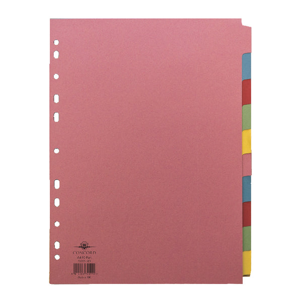 Concord Divider 10 Part A4 (2x5 Colours) 160gsm Board Pastel Assorted Colours - 72099/J20 - GARDEN & PET SUPPLIES