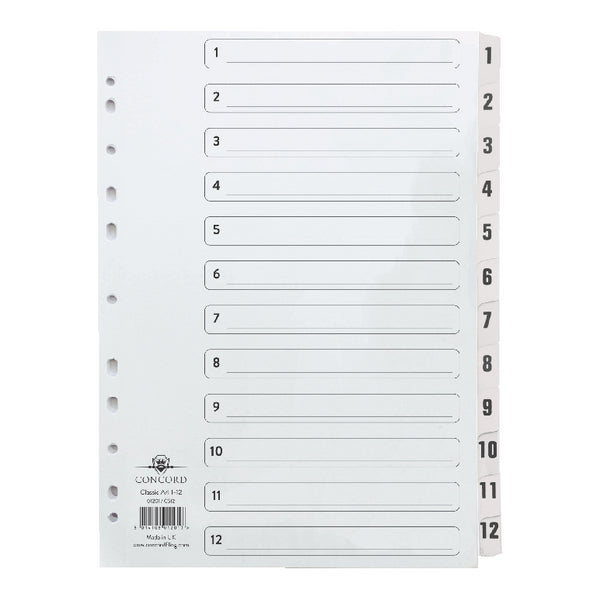 Concord Classic Index 1-12 A4 180gsm Board White with Clear Mylar Tabs 01201/CS12 - GARDEN & PET SUPPLIES