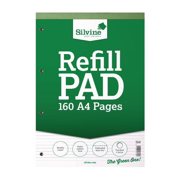 Silvine A4 Refill Pad Narrow Ruled 160 Pages Green (Pack 6) - A4RPNF - GARDEN & PET SUPPLIES