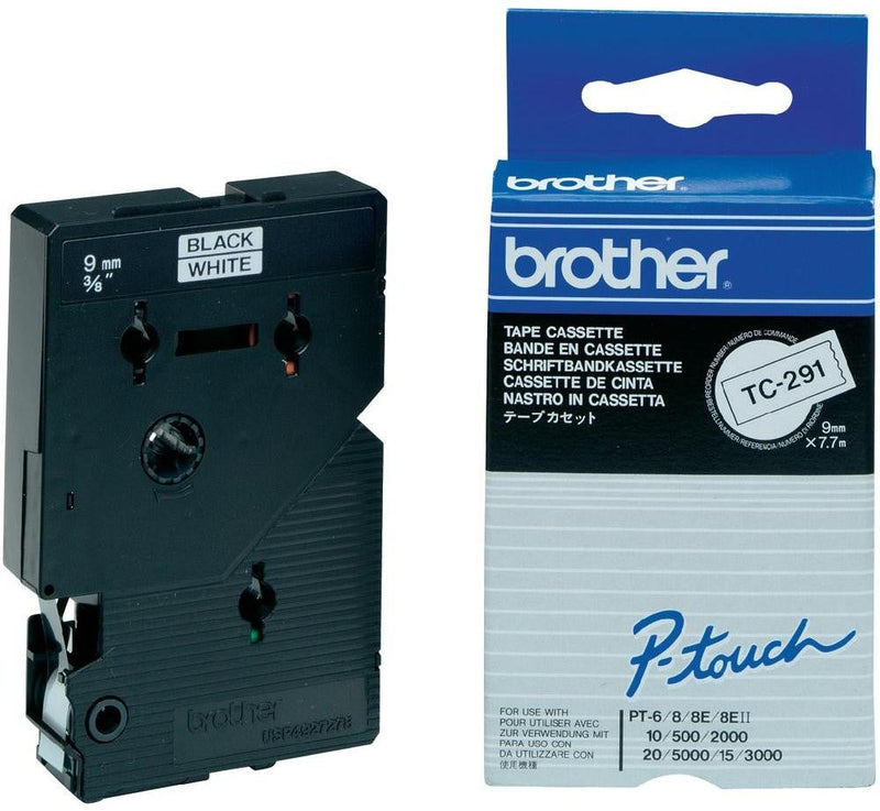 Brother Black On White PTouch Ribbon 9mm x 7.7m - TC291 - GARDEN & PET SUPPLIES