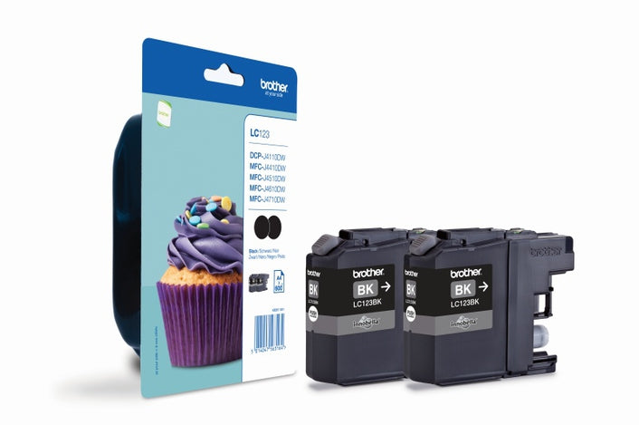 Brother Black Ink Cartridge Twinpack 2 x 11ml (Pack 2) - LC123BK - GARDEN & PET SUPPLIES