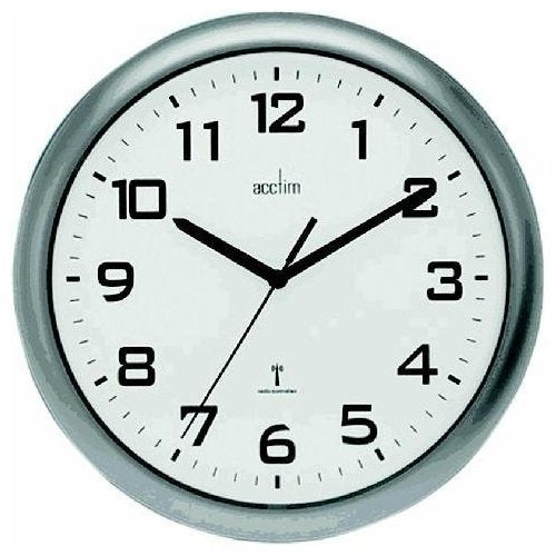 Acctim Cadiz Wall Clock Radio Controlled 255mm Silver 74137 - GARDEN & PET SUPPLIES