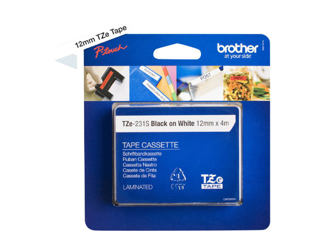 Brother Black On White Label Tape 12mm x 4m - TZE231S2 - GARDEN & PET SUPPLIES