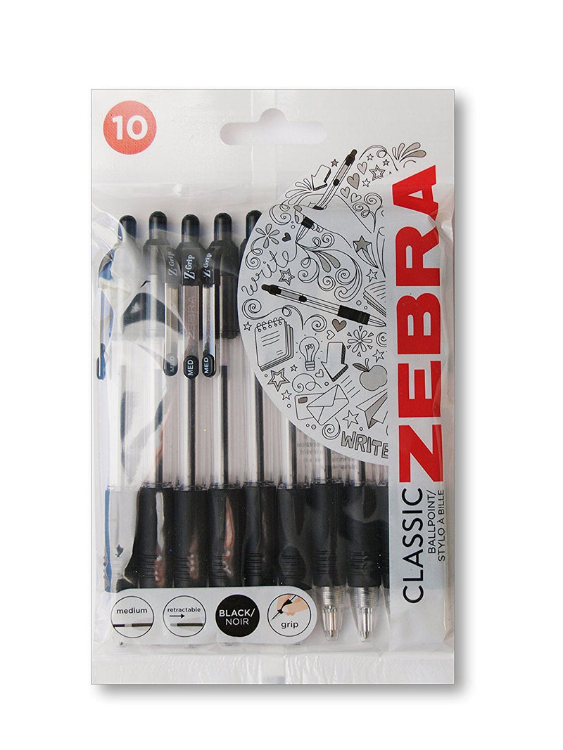 Zebra Z-Grip Retractable Ballpoint Pen 1.0mm Tip Black (Pack 10) - 1951 - GARDEN & PET SUPPLIES