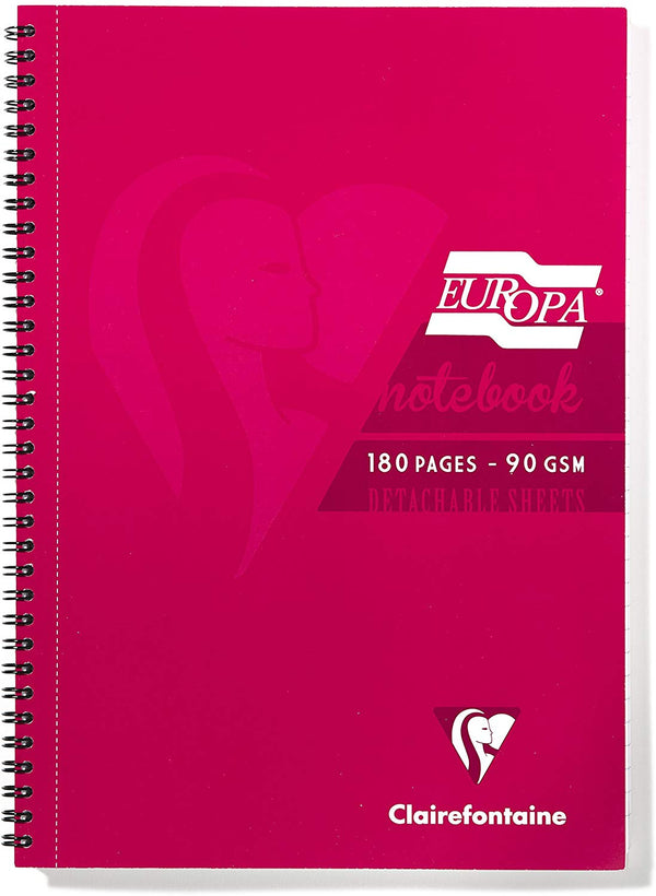 Clairefontaine Europa A5 Wirebound Card Cover Notebook Ruled 180 Pages Red (Pack 5) - 5815Z - GARDEN & PET SUPPLIES