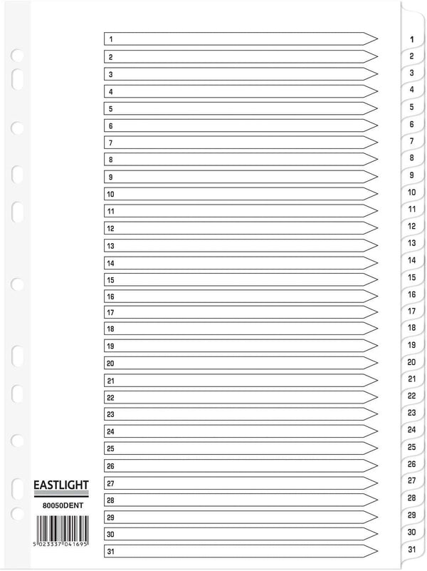 ValueX Index 1-31 A4 Card White with White Mylar Tabs - 80050DENT - GARDEN & PET SUPPLIES