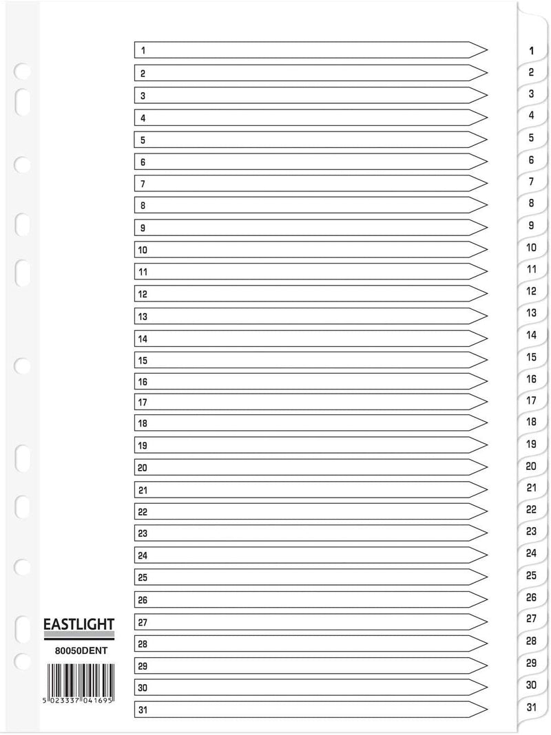 ValueX Index 1-31 A4 Card White with White Mylar Tabs - 80050DENT - GARDEN & PET SUPPLIES