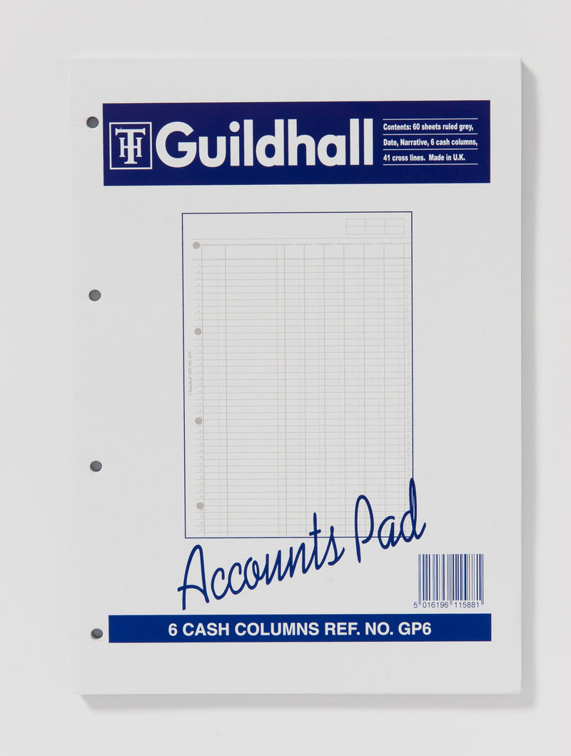 Guildhall A4 Ruled Account Pad with 6 Cash Columns and 60 Pages White GP6Z - GARDEN & PET SUPPLIES