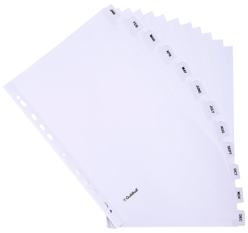 Exacompta Index Jan-Dec A4 160gsm Card White with White Mylar Tabs - MWDJ-DZ - GARDEN & PET SUPPLIES