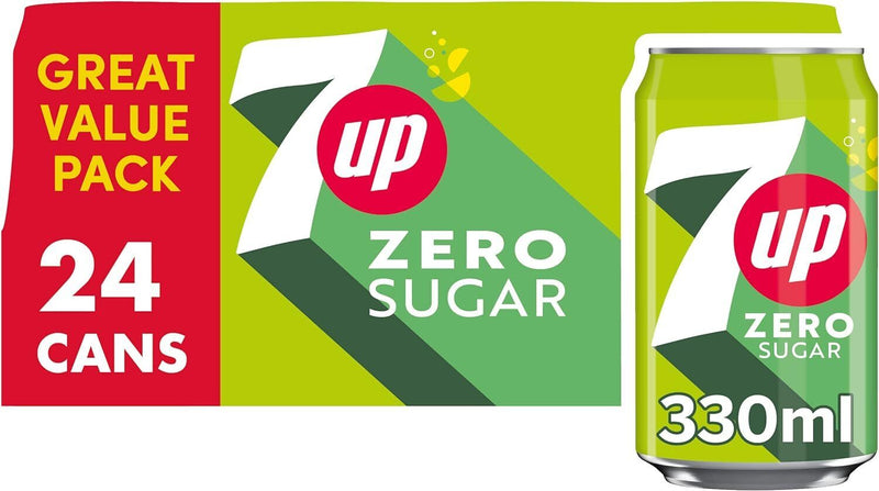 7 Up Zero Lemon and Lime Carbonated Canned Soft Drink 330ml (Pack of 24)