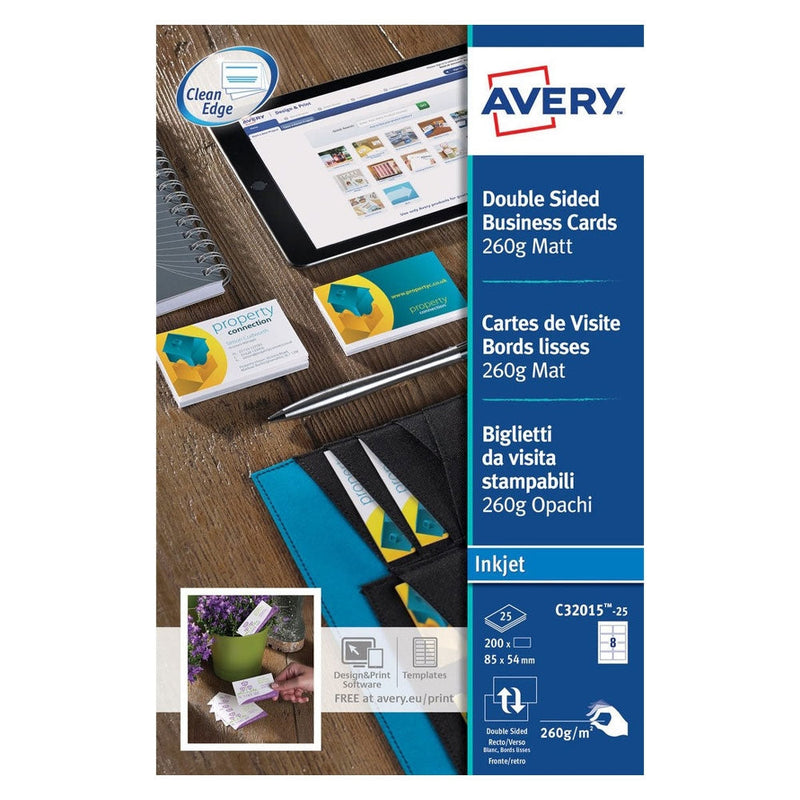 Avery White Matt Double Sided Business Cards Pack 200's - GARDEN & PET SUPPLIES