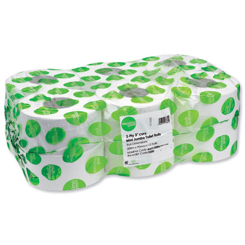 Maxima Green 3' Mini Jumbo 200m 2ply Toilet Rolls x 12's - GARDEN & PET SUPPLIES