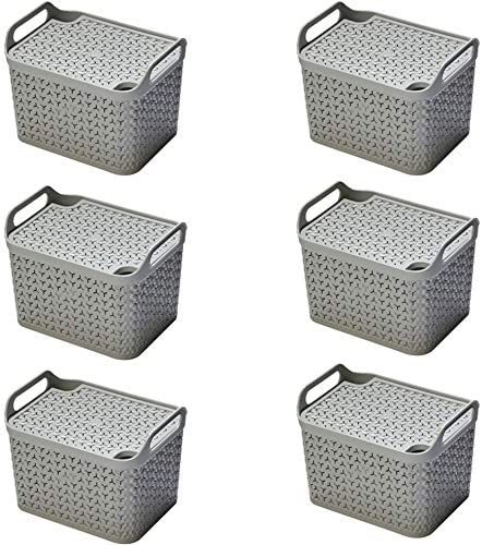 Strata Weave Baskets with Lids 8 Litre Home Multipurpose Storage Organiser - COOL GREY