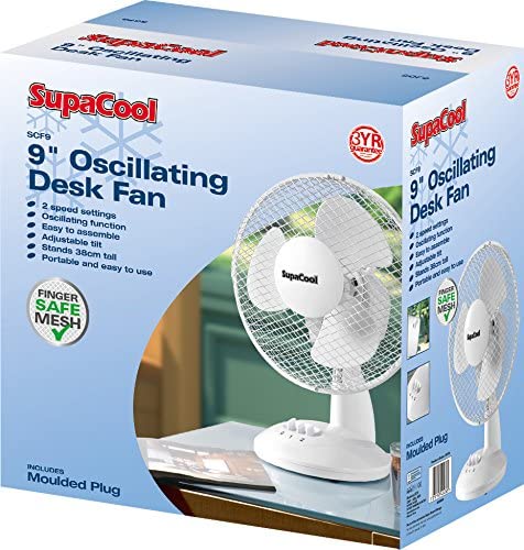 SupaCool 9" Oscillating Desk Fan, 2 Speed Settings