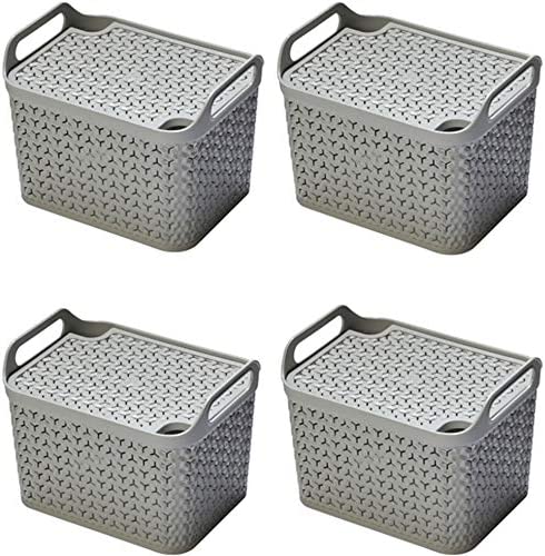 Strata Weave Baskets with Lids 8 Litre Home Multipurpose Storage Organiser - COOL GREY