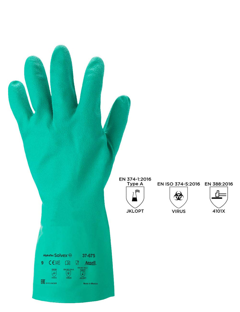 Ansell Solvex 37-675 Green Large Gloves, All Sizes, 6 PACK