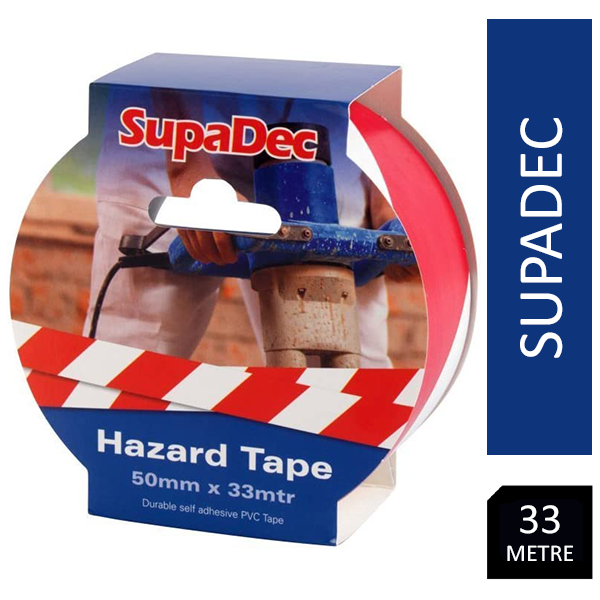 Supadec Vinyl Tape Hazard White/Red 50mmx33m PVC-50-22-HAZWR